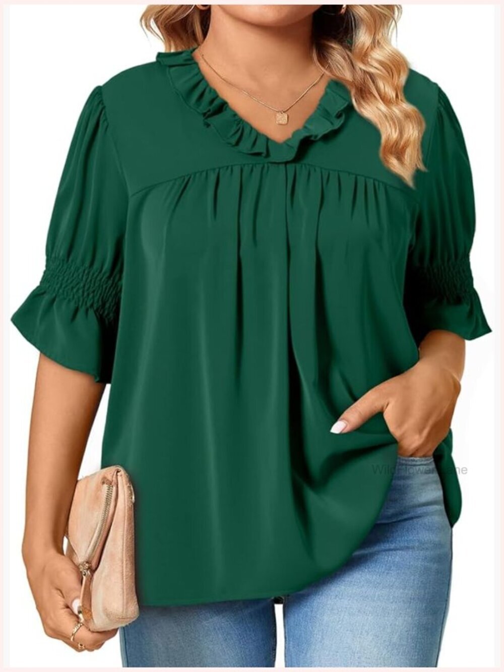 Plus Size Boho Floral Chiffon Blouse Short Sleeve V-Neck Flowy